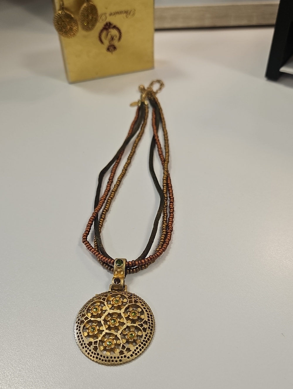 Premier Design Gold-Tone and Green Bamboo Necklace & Earrings